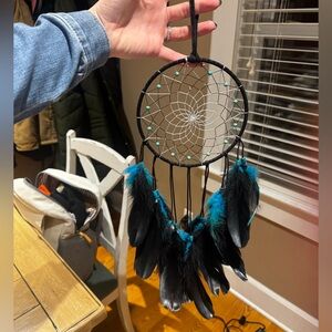 Black and Teal Dreamcatcher with Feathers